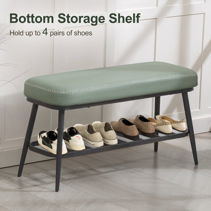 Shoe Bench, PU Leather Shoe Storage Bench for Entryway, Green