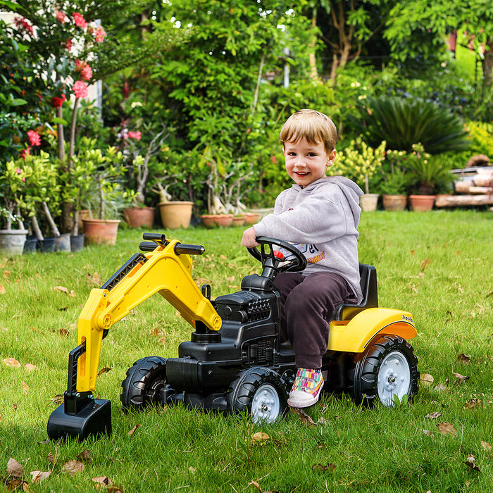 Ride-on Toy Pedal Digger Pretend Play Construction Car with Horn for Kids & Toodler, Yellow