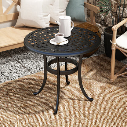 60cm Round Garden Table with Cast Aluminium Frame, Black
