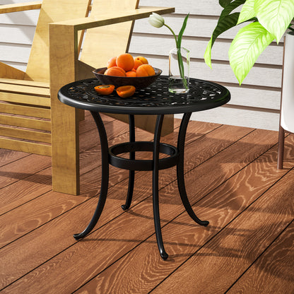 60cm Round Garden Table with Cast Aluminium Frame, Black