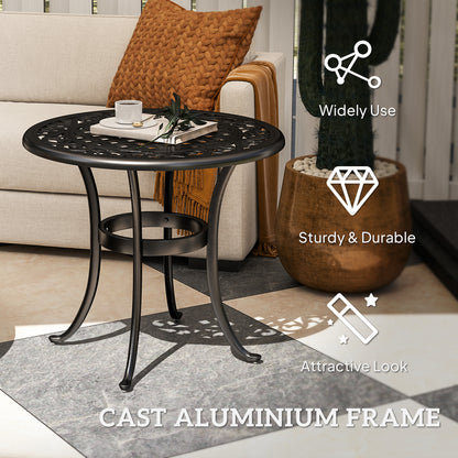 60cm Round Garden Table with Cast Aluminium Frame, Black