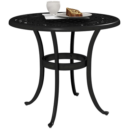60cm Round Garden Table with Cast Aluminium Frame, Black