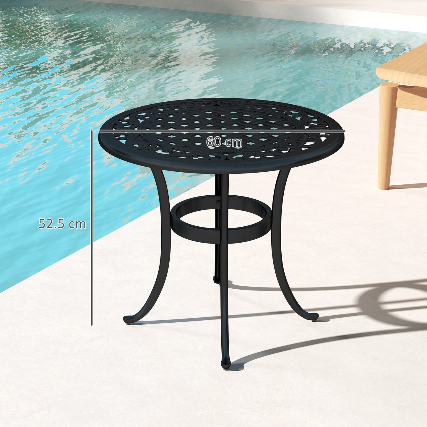 60cm Round Garden Table with Cast Aluminium Frame, Black