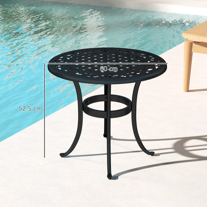 60cm Round Garden Table with Cast Aluminium Frame, Black