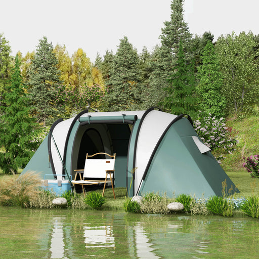 Camping Tent with 2 Bedrooms and Living Area, 3000mm Waterproof Family Tent, for Fishing Hiking Festival, Dark Green
