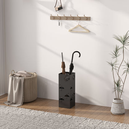 Decorative Umbrella Holder w/ Drip Tray 4 Hooks for Entryway Black