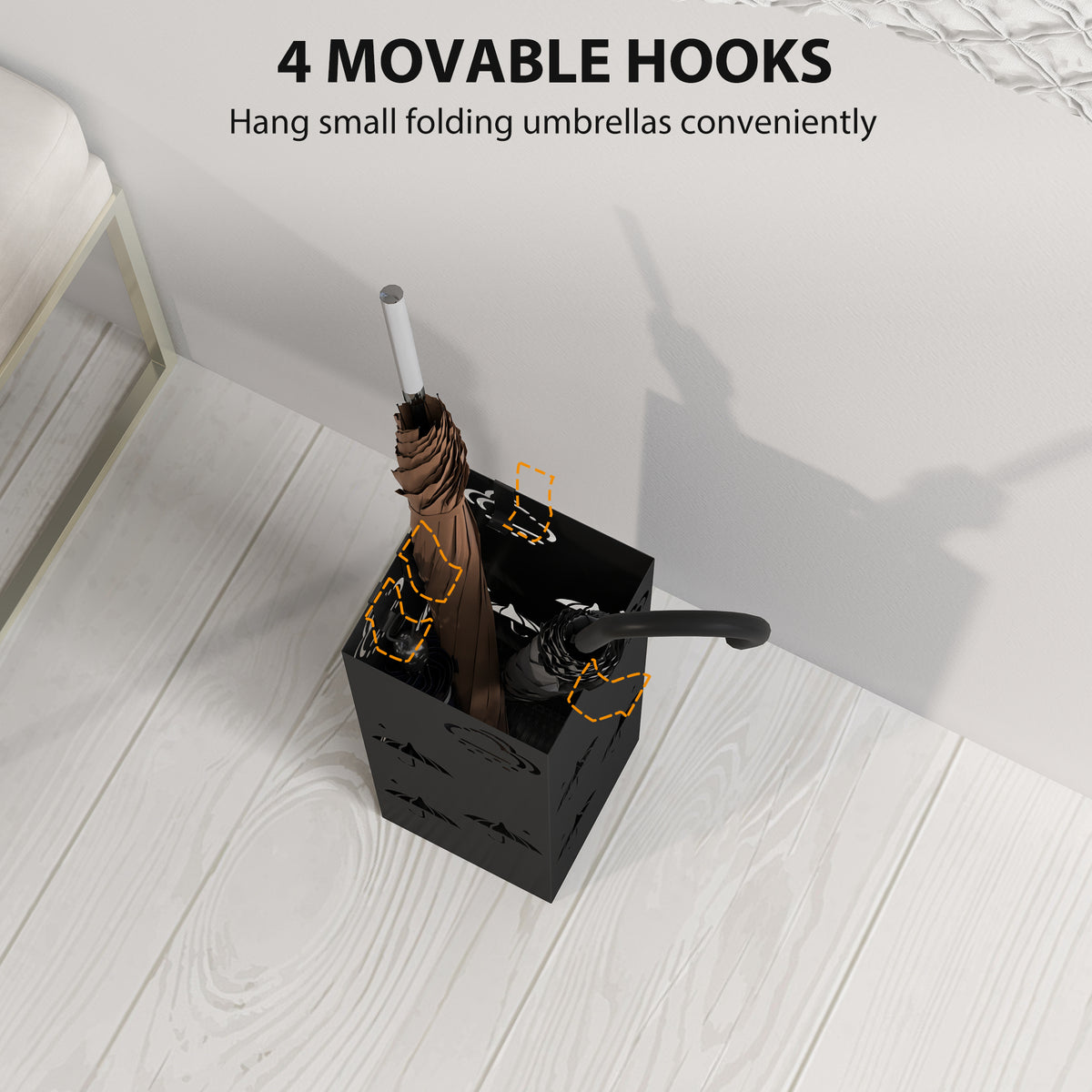 Decorative Umbrella Holder w/ Drip Tray 4 Hooks for Entryway Black