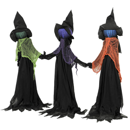 48" Witches Holding Hands Halloween Decoration Light Up Animated Prop
