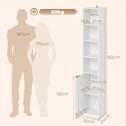 Bookcase Adjustable Shelf 6-Tier White Wood Effect