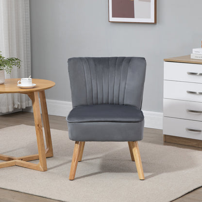 Modern Accent Chair, Fabric Living Room Chair with Rubber Wood Legs and Thick Padding, Grey