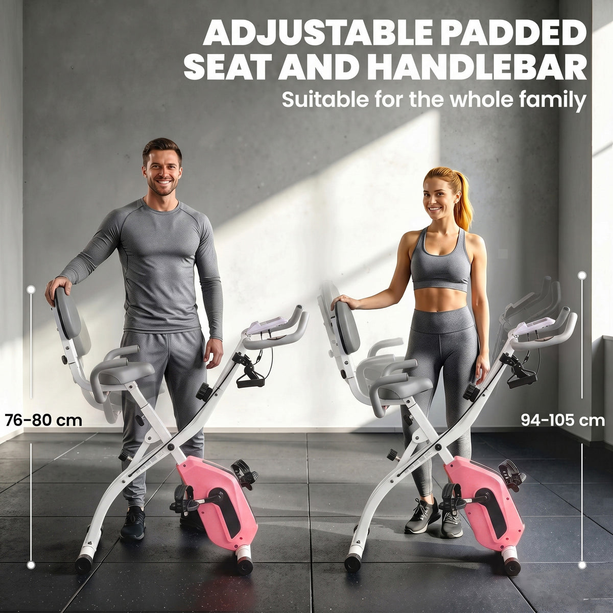 4-In-1 Folding Exercise Bike with Resistance Bands, Pink