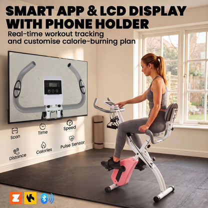 4-In-1 Folding Exercise Bike with Resistance Bands, Pink