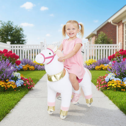 Kids Rocking Horse, Plush Ride On Unicorn Toy with Wheels, White