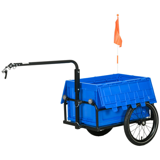 Steel Trailer for Bike, Bicycle Cargo Trailer with 65L Foldable Storage Box and Safe Reflectors, Max Load 40KG, Blue