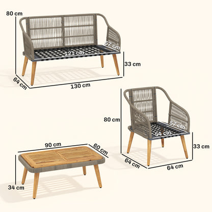 4 Piece Rattan Garden Furniture Set w/ Thick Cushions, Cream White
