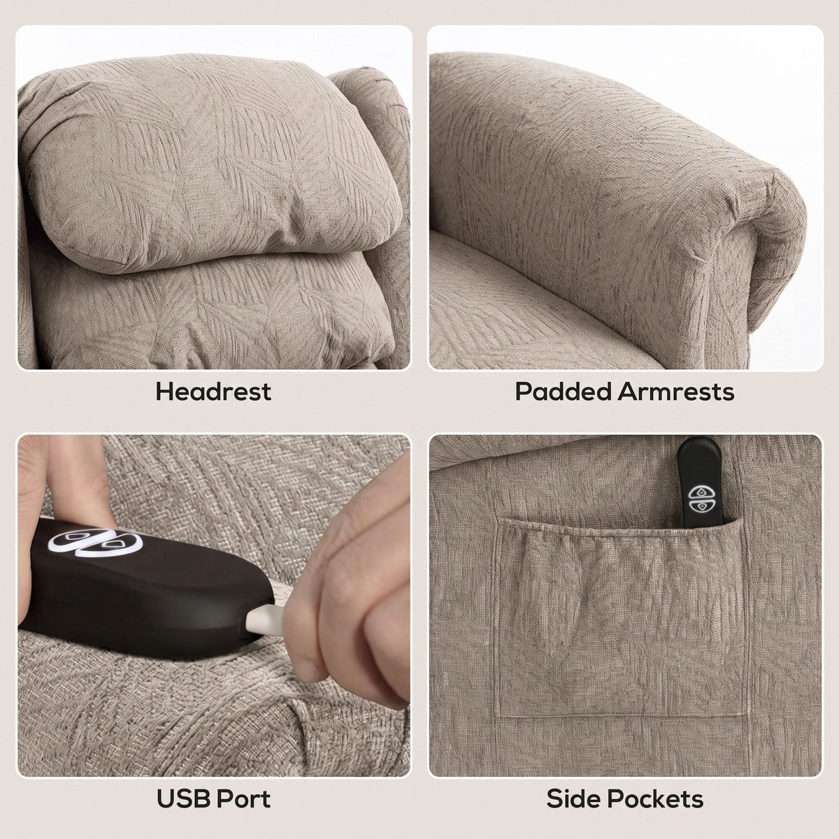Power Lift Recliner Chair for Elderly with Remote Control, Khaki