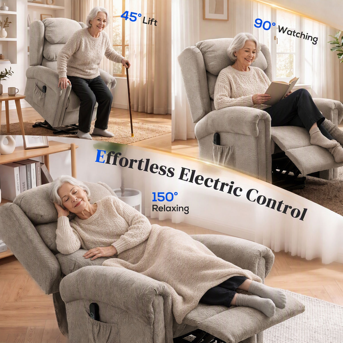 Power Lift Recliner Chair for Elderly with Remote Control, Khaki