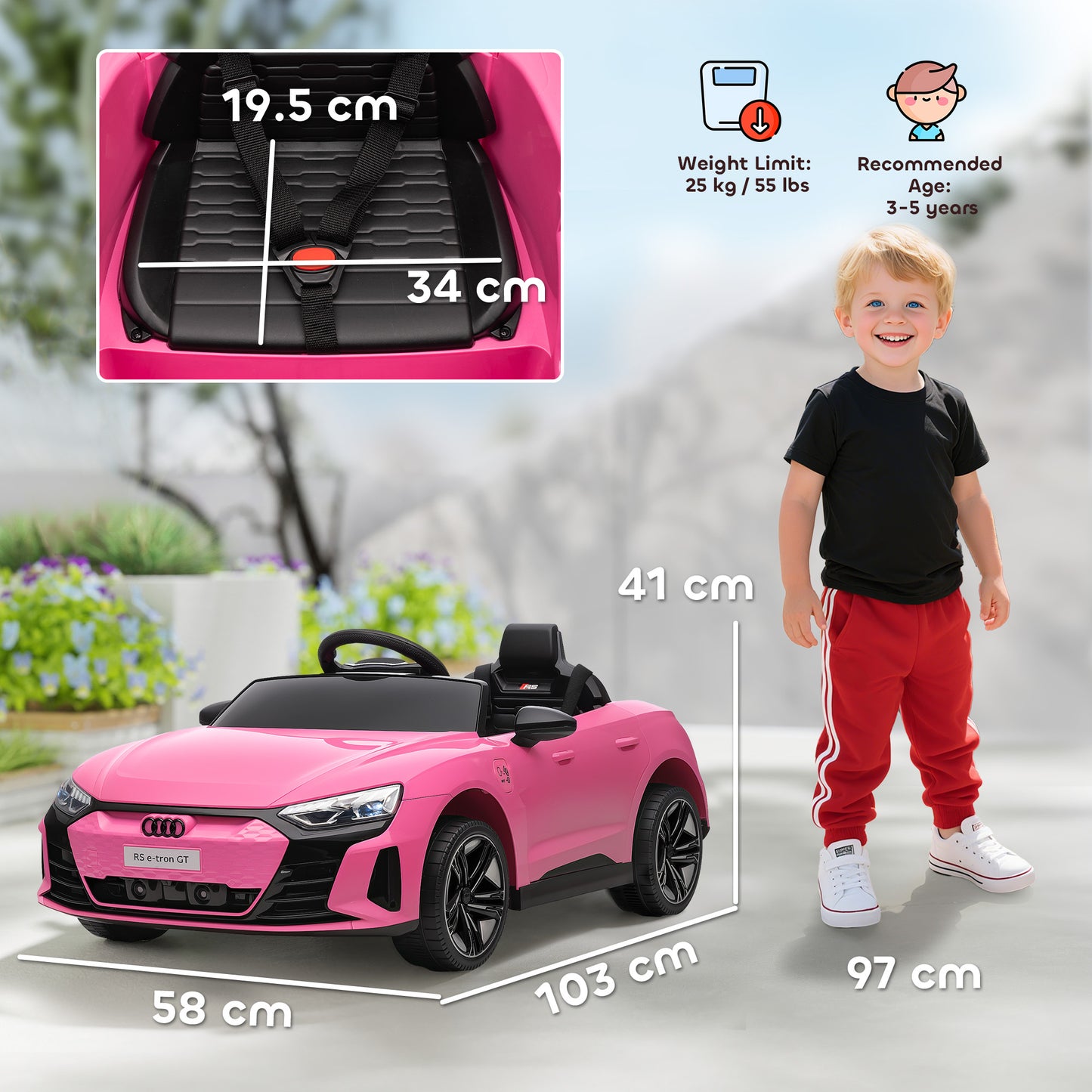 Audi RS e-tron GT Licensed 12V Kids Electric Ride on W/ Remote, Pink