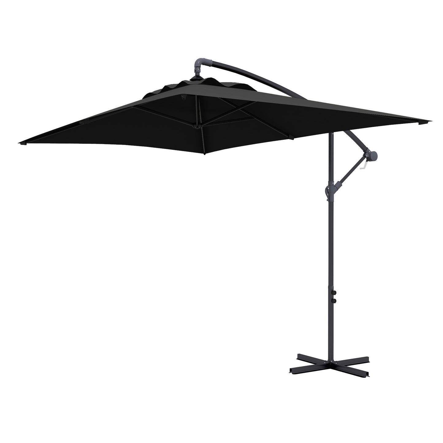3x2m Cantilever Parasol with Cross Base, Banana Parasol with Crank Handle and 6 Ribs, Rectangular Hanging Patio Umbrella