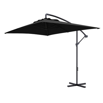 3x2m Cantilever Parasol with Cross Base, Banana Parasol with Crank Handle and 6 Ribs, Rectangular Hanging Patio Umbrella