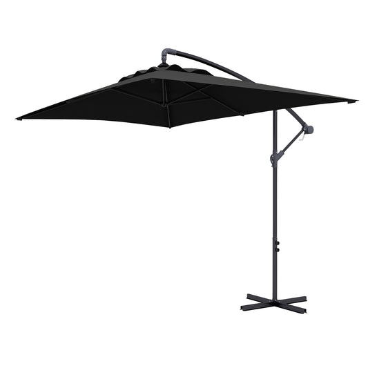3x2m Cantilever Parasol with Cross Base, Banana Parasol with Crank Handle and 6 Ribs, Rectangular Hanging Patio Umbrella