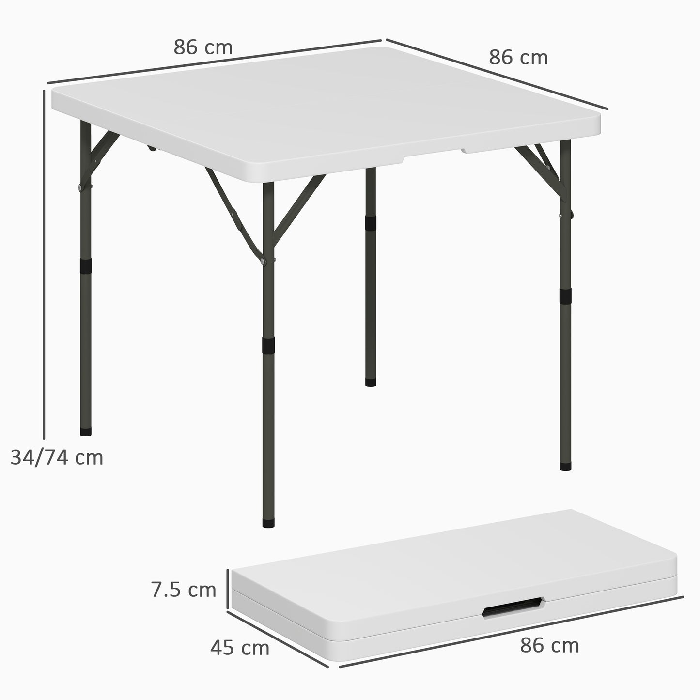 3ft Folding Camping Table with 2 Adjustable Height, White