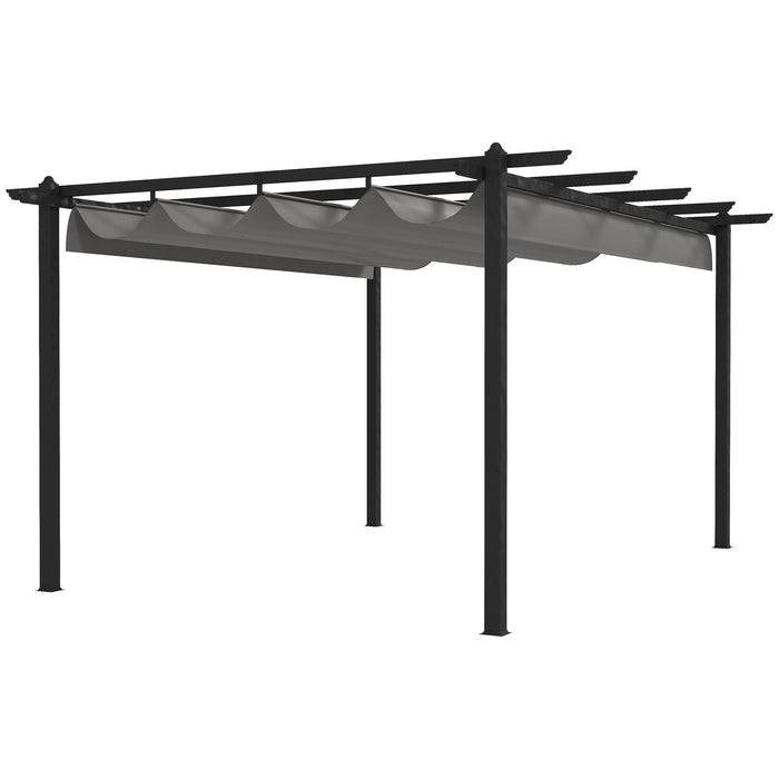 4 x 3(m) Aluminium Pergola with Retractable Roof, Garden Gazebo Canopy Shelter for Outdoor, Patio, Grey