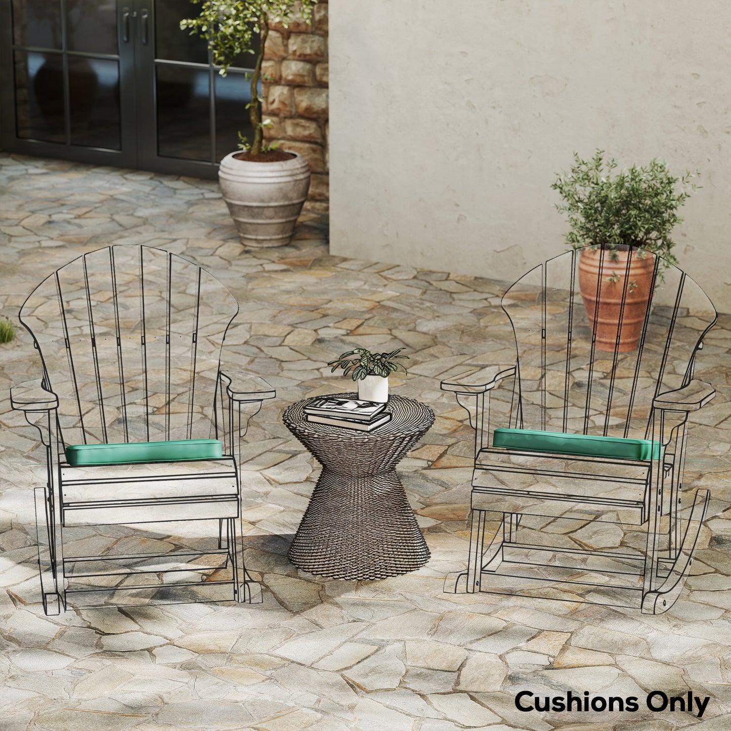 Set of 6 Chair Cushion Seat Pads with Removable Tie, Green