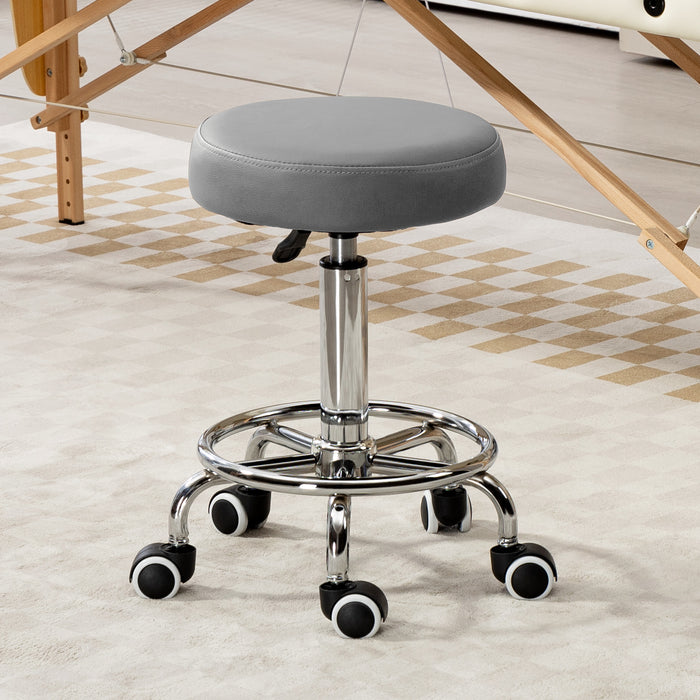 Round PU leather Salon Beautician Stool Adjustable Height, Grey