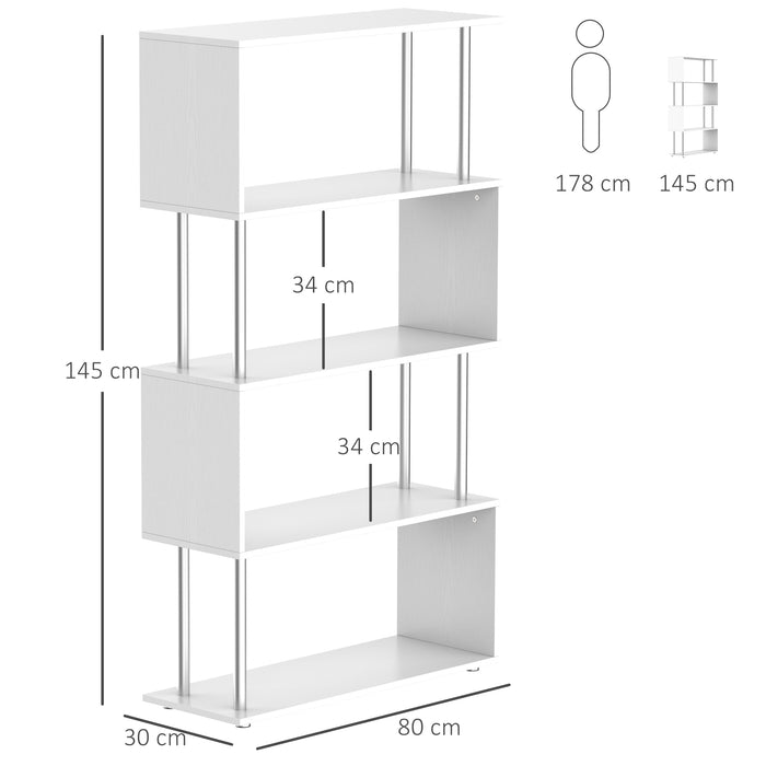 Wooden S Shape Bookcase Bookshelf Dividers Storage Display Unit White