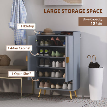 Shoe Cabinet with Beadboard Doors for 15 Pairs of Shoes, Light Grey