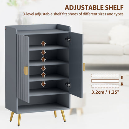Shoe Cabinet with Beadboard Doors for 15 Pairs of Shoes, Light Grey