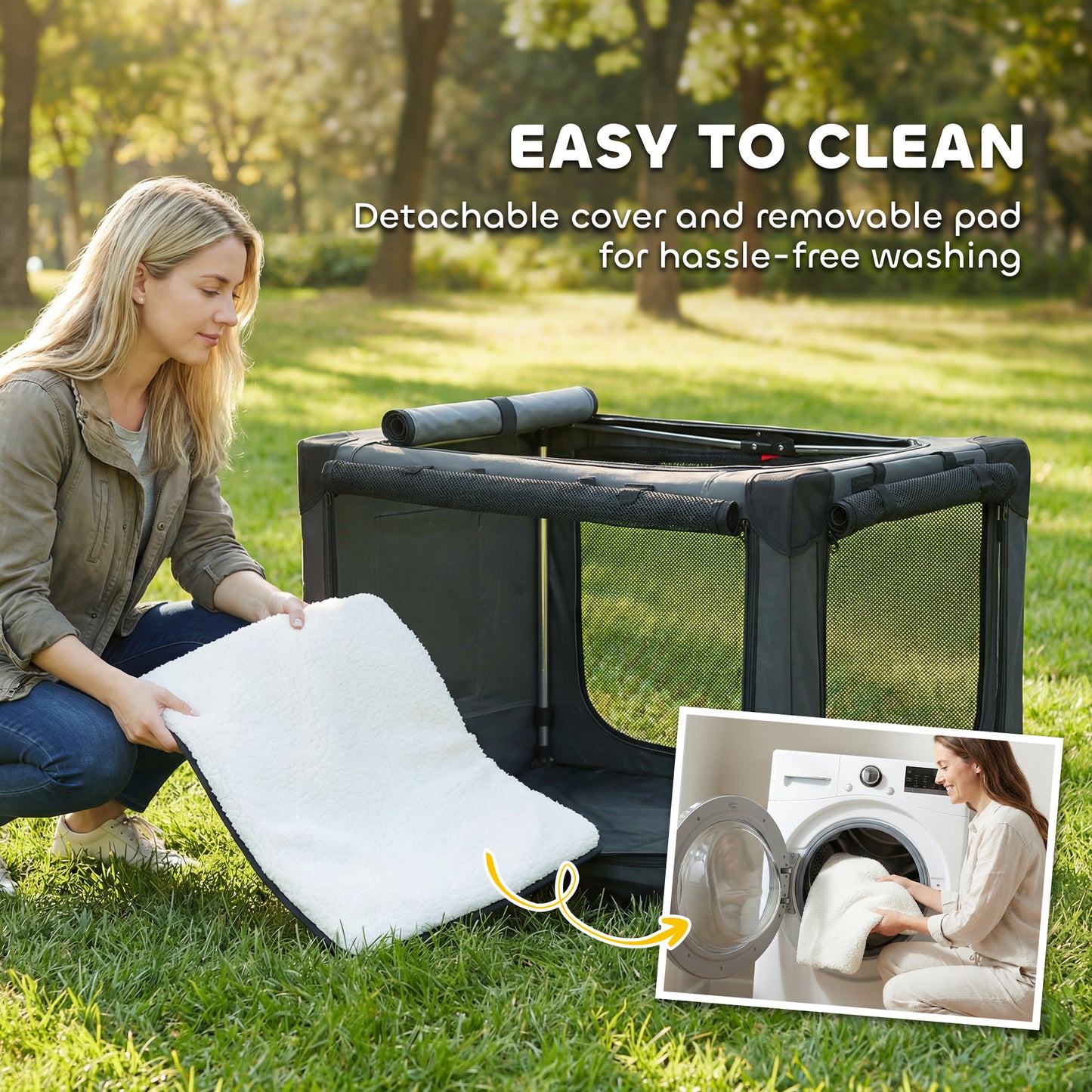 Collapsible Dog Crate Portable Pet Travel Carrier 90 x 64 x 64 cm