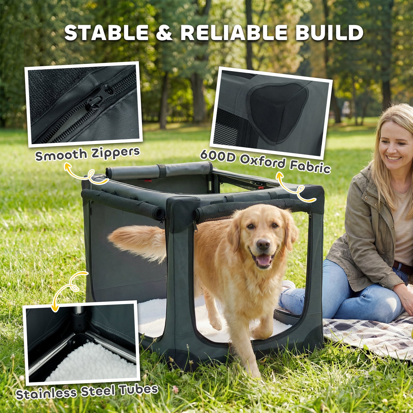 Collapsible Dog Crate Portable Pet Travel Carrier 90 x 64 x 64 cm