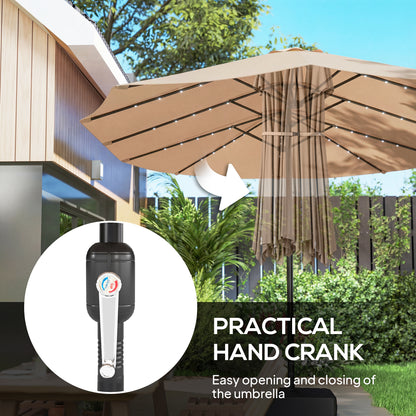 Double Sided Garden Parasol w/ 60 Solar LED Lights 4.5m, Khaki