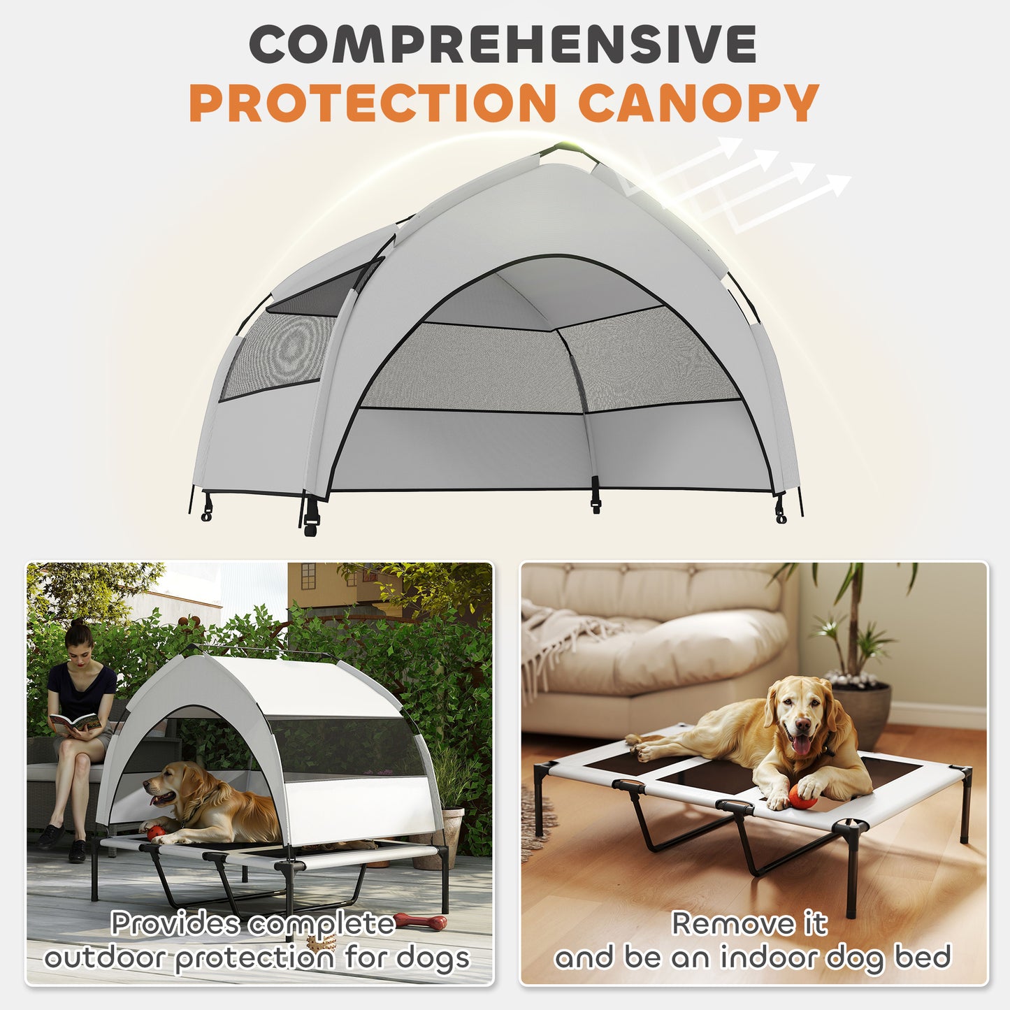Portable Elevated Dog Bed with Removable Canopy, 106 x 76 x 94 cm