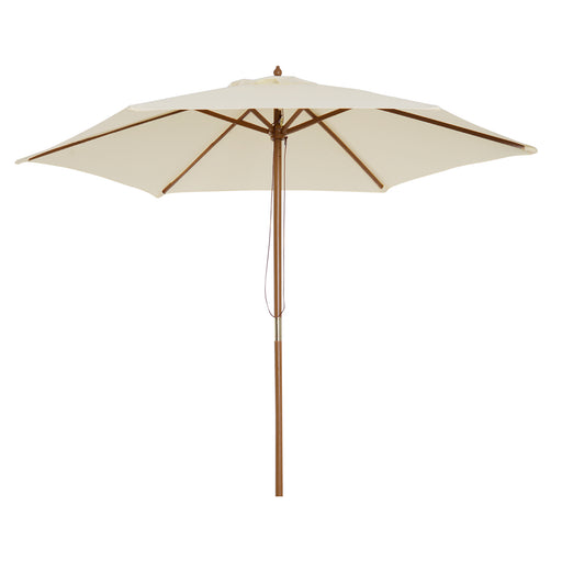 2.5m Wood Wooden Garden Parasol Sun Shade Patio Outdoor Umbrella Canopy New(Beige)