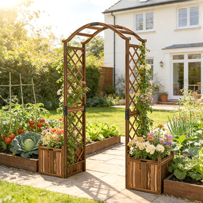 Wooden Garden Arch with 2 Planter Boxes, Decorative Garden Arbor