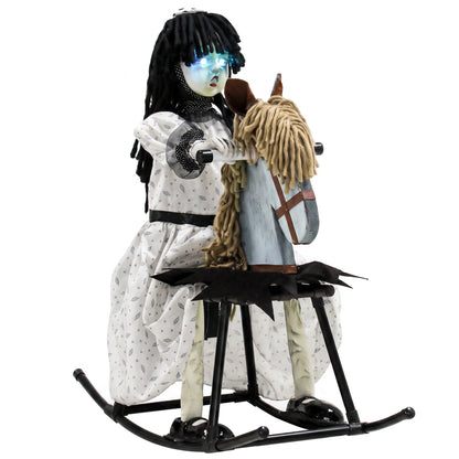 Animated Halloween Girl Riding Horse for Indoor, Covered Outdoor