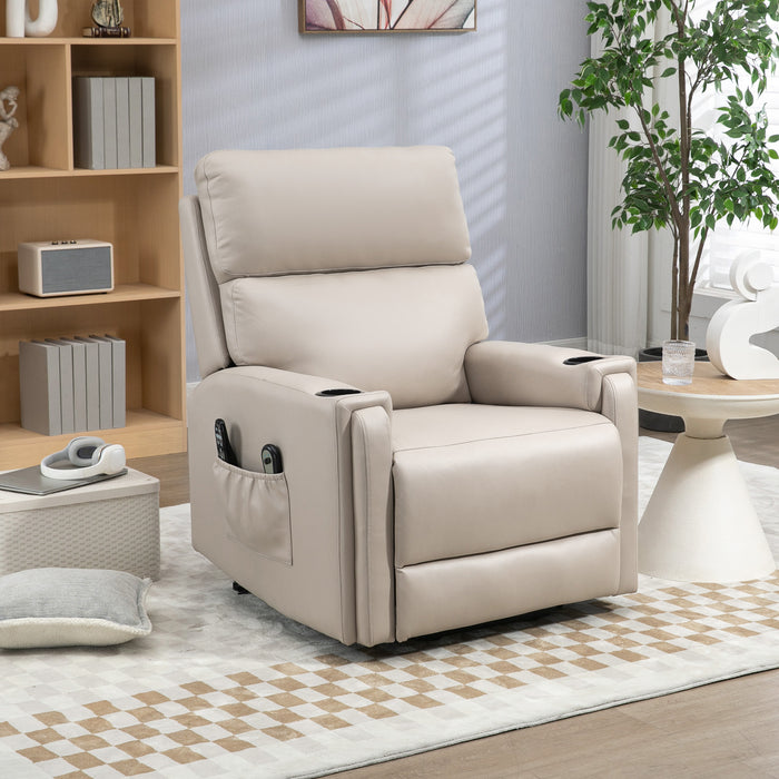 Lift Chair, Electric Riser and Recliner Chair with Vibration Massage, Heat, Cup Holders, Side Pockets, Beige