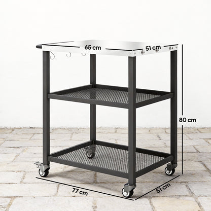 Outdoor Grill Cart, Pizza Oven Stand with Adjustable Shelf, Hooks
