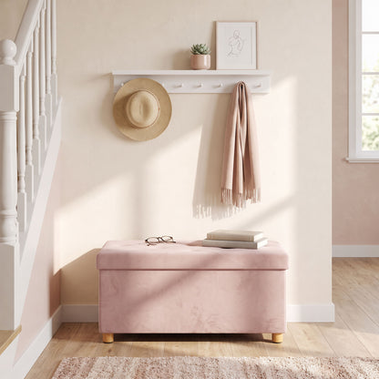 Velvet Upholstered Foldable Ottoman Footrest with Wood Legs, Pink