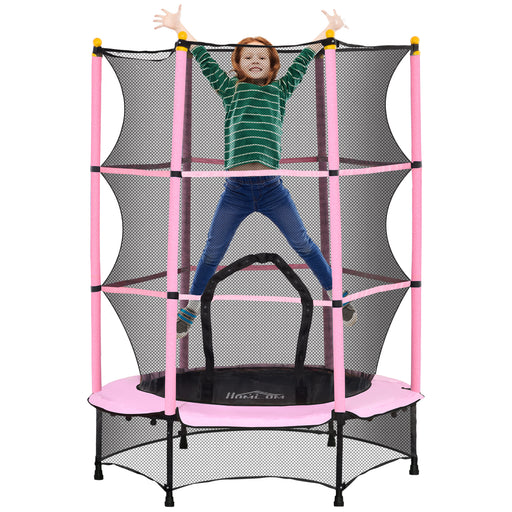 4.6FT/75" Kids Trampoline with Safety Enclosure, Indoor Outdoor, Pink