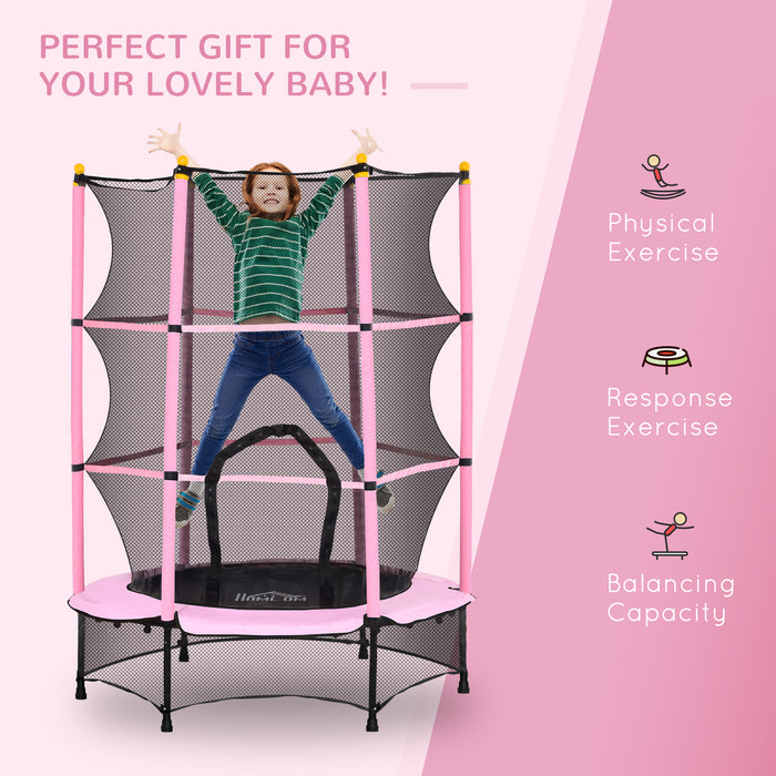 4.6FT/75" Kids Trampoline with Safety Enclosure, Indoor Outdoor, Pink