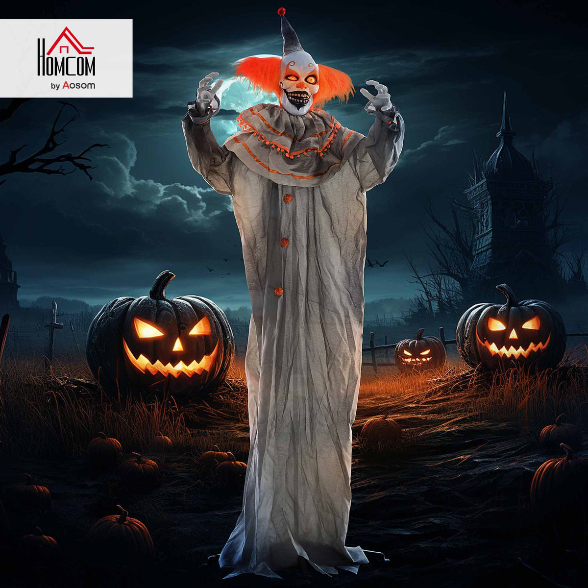 Halloween Clown Animatronic Prop with Light Up Eyes, for Indoor Outdoor