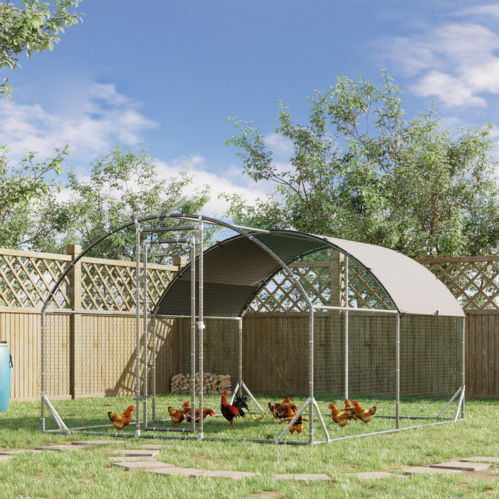 Walk In Chicken Run Galvanized Chicken Coop Hen Poultry House Cage Rabbit Hutch Pet Playpen Backyard with Water-Resist Cover, 2.8 x 3.8 x 2m