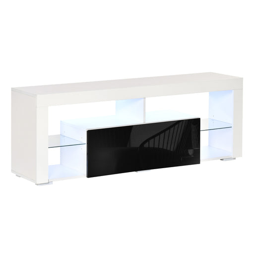 140cm TV Stand Cabinet High Gloss Media TV Stand Unit with LED RGB and Storage Shelf for 55 inch TV Black and White