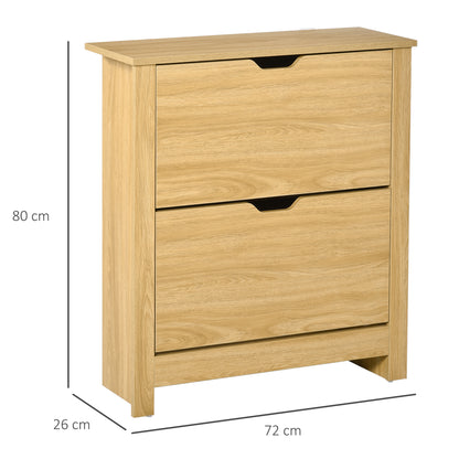 12-Shoe Storage Cabinet 4 Shelves 2 Drawers Tabletop 4 Legs Modern Brown