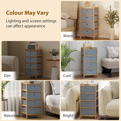 Chest of Drawers, 4 Drawers Dresser with Bamboo Frame, Light Grey