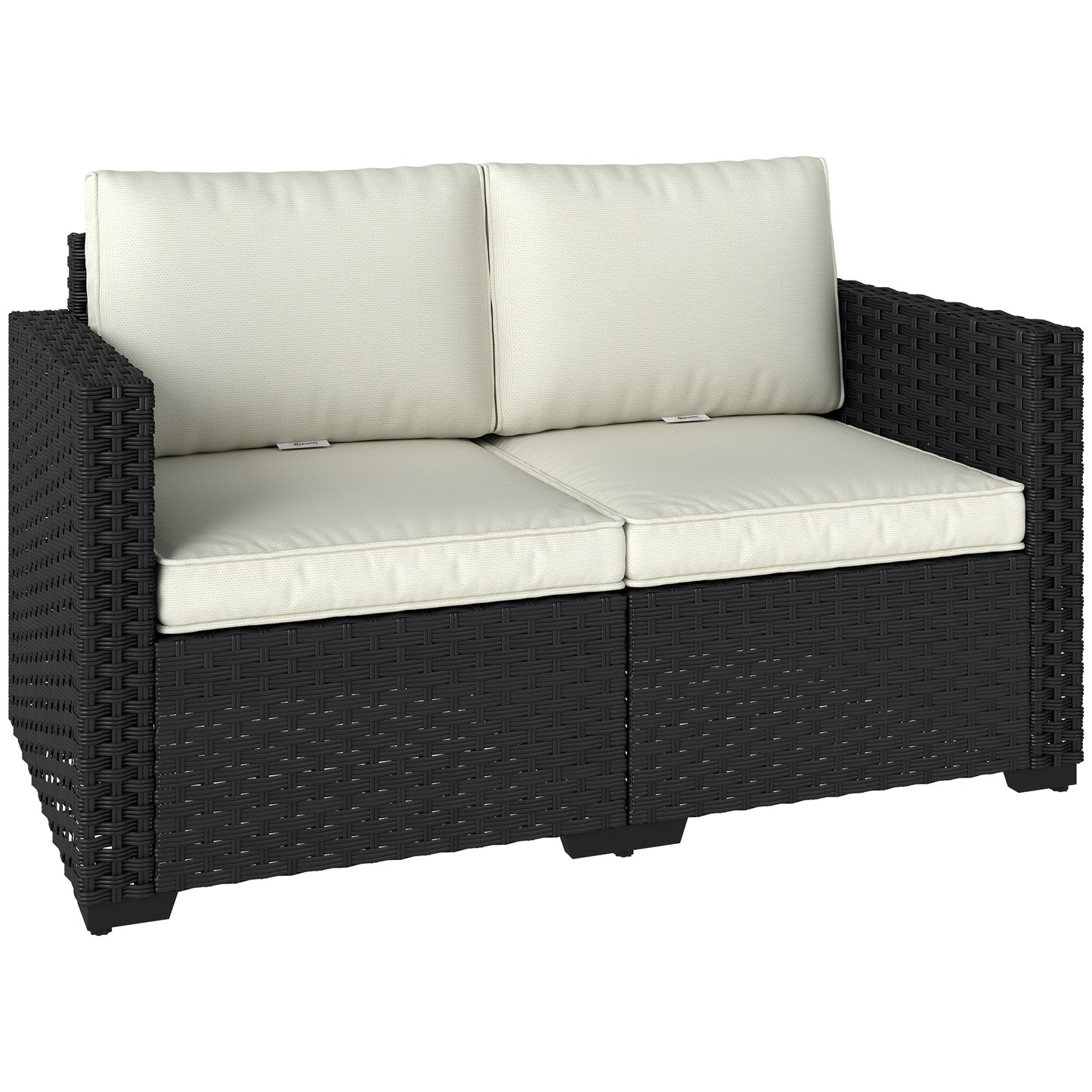2 Seater Rattan Garden Sofa with Deep Seat, Wide Arms, Black